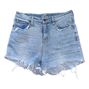 HT Denim Mom Jean Shorts Size 7 Cut Off High Rise Light Blue Frayed